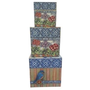 Bob's Boxes set of 3 nesting boxes featuring primroses and bluebirds